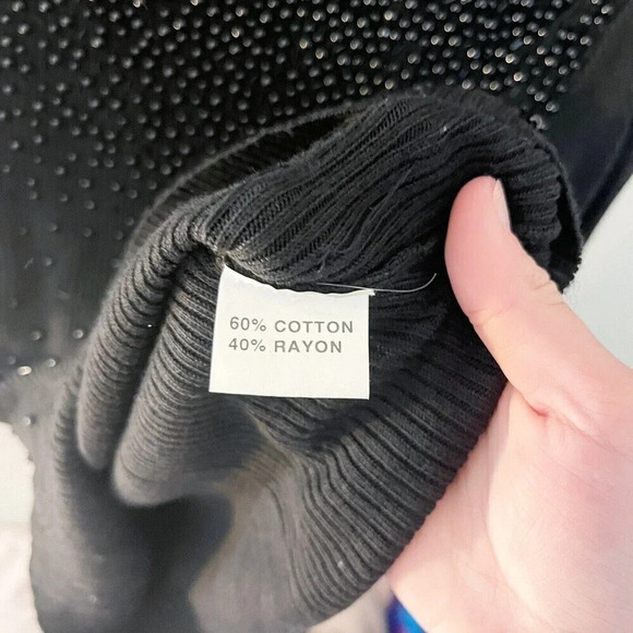 Le Gary Black Beaded Sweater Women's Medium Knit Mock Neck Long Sleeve Italy - Picture 6 of 9